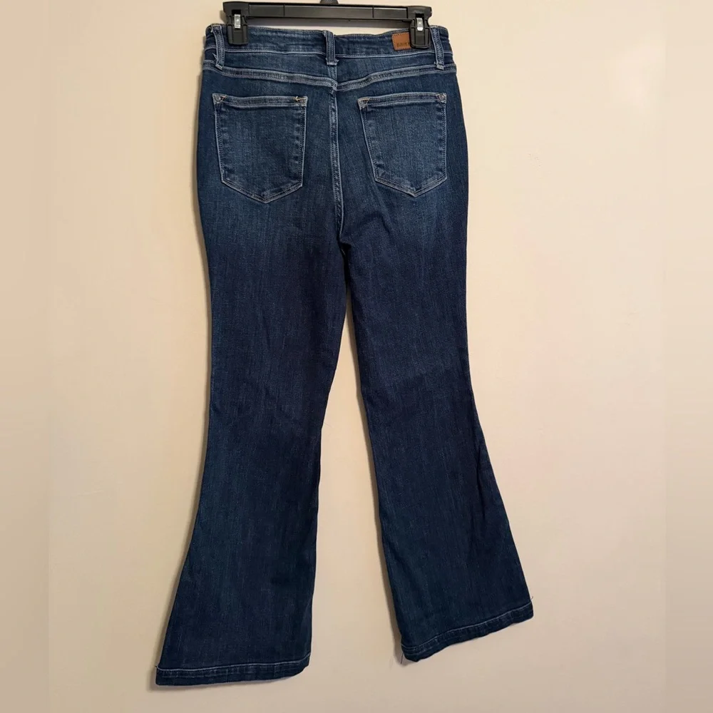 Judy Blue flare Leg Jeans trouser hem side seam dark wash - Picture 3 of 13